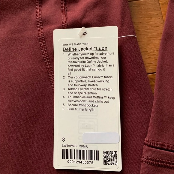🎁LULULEMON DEFINE JACKET-RED MERLOT SIZE 8🎁 - Picture 5 of 10